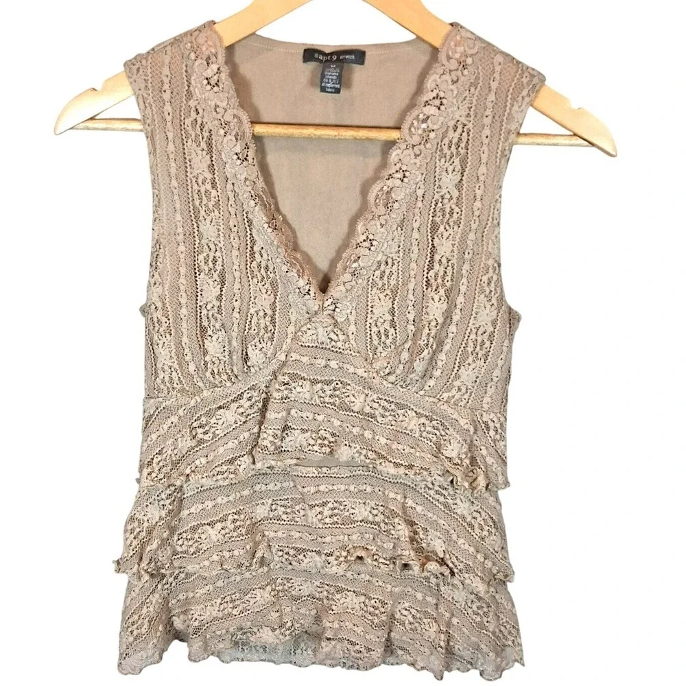 Y2K Apt 9 Lace Babydoll Top M Beige Whimsigoth Fairycore Coquette Romantic